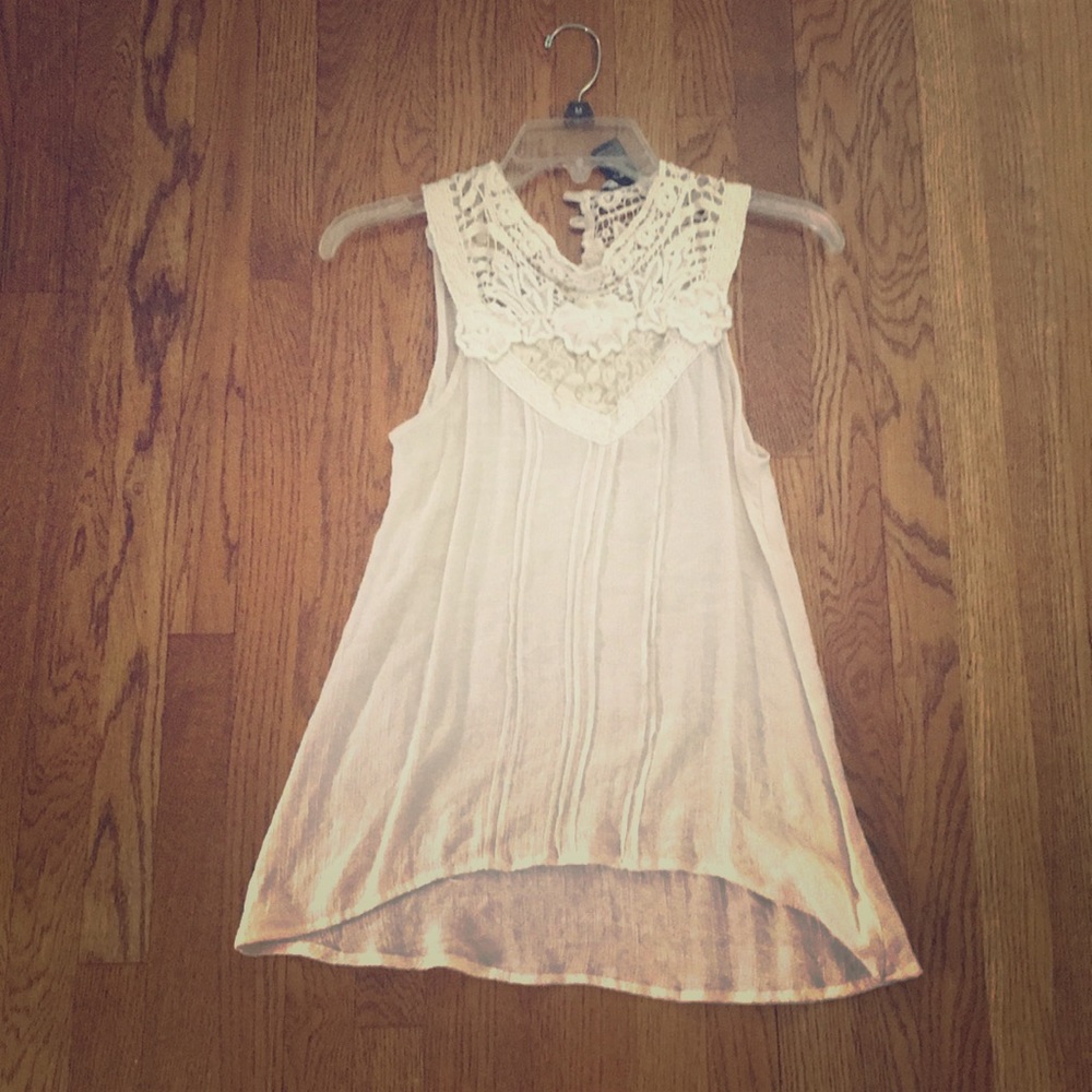 Cream high collar tank blouse